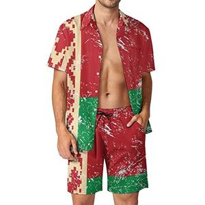 Retro Wit-Russische vlag Hawaiiaanse bijpassende set 2-delige outfits button down shirts en shorts voor strandvakantie