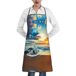 ZhaoYuGoods Vlekken van aquarel verf spetters schorten met zakken voor vrouwen, stijlvolle kookschorten voor keuken tuinieren salon, ideale print schort, Zonsondergang Strand, Eén maat