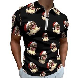 Kerst Mopshond Half Zip-up Polo Shirts Voor Mannen Slim Fit Korte Mouw T-shirt Sneldrogende Golf Tops Tees L