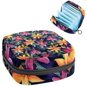 Leuke aquarel tropische bloemen maandverband opbergtas grote menstruatie cup zakje met rits, menstruatie pads tas winkel panty voeringen tampons voor meisjes vrouwen