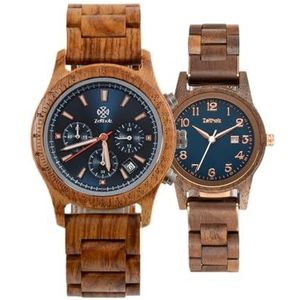 Zeitholz Houten horloges voor koppels, aanpasbaar houten horloge, geschenken, analoog horloge, Bergen blauw 42mm & Leuben Indigo 36mm, 100% natuurlijk hout, Japans quartz uurwerk., Blauw