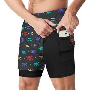 Veelkleurige Schedel En Crossbones Grappige Zwembroek Met Compressie Liner & Pocket Voor Mannen Board Zwemmen Sport Shorts