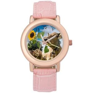 Zonnebloem Bruin Koe Horloges Voor Vrouwen Mode Sport Horloge Vrouwen Lederen Horloge