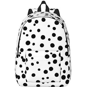 Zwart-wit polka dot canvas plunjezak met grote capaciteit en verstelbare schouderbanden voor school buitensporten, Zwart, S