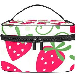 Skull Island Schatkaart Make-up Tas voor Vrouwen Meisjes Cosmetische Tassen met Handvat Reizen Make-up Organizer Tas, Groen Patroon Aardbei, 8.9x5.9x5.4 Inches, Make-up zakje