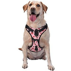 Roze poedels honden bedrukt anti-trek hondenharnas, geen verstikking reflecterend hondenvest, voor kleine, middelgrote en grote honden