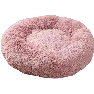 Pluche kalmerende hondenbed donut huisdierbed voor kleine middelgrote grote honden, kattenbed bank kattenkussen pluizige puppy kussen mat voor warm slapen, antislip rond hondenbed, 160cm, roze