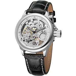 Gosasa Unieke Mens Automatische Horloge Transparante Horloge Dial Hollow Skelet Silver Tone Mesh Band Watch, Black Band Zilver, Automatisch Horloge