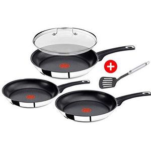 Tefal E43510 Jamie Oliver pannenset, 5-delig, inductie, incl. deksel 28 cm + spatel, pan 20,26,28 cm, alle warmtebronnen, braadpan met antiaanbaklaag