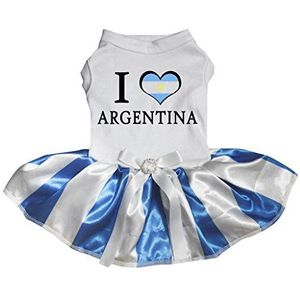 Petitebelle Puppy Hond Kleding Ik hou van Argentinië Blauw Katoen Top Witte Jurk, Large, Kleur: wit