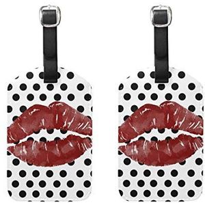 Bagagelabels,Sexy rode lippen kus kunst met zwart-witte stippen afdrukken bagageruimte Tags reislabels koffer accessoires 2 stuks set