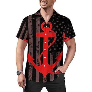 Amerikaanse vlag anker heren casual button-down shirts korte mouw Cubaanse kraag T-shirts tops Hawaiiaans T-shirt M