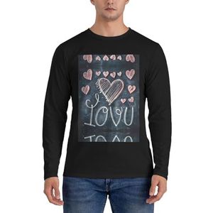 I Love You Words with Hearts Print Klassieke Heren Lange Mouwen Shirts Mordern Getailleerd Grafische Print Mode T-shirts, Zwart, XXL