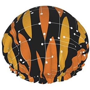 Douchemuts, zwart en oranje geometrisch atoompatroon dubbele waterdichte badmuts, elastische herbruikbare douchemuts, badmutsen slaapmutsje