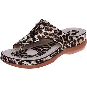 ISZI Women's Platform Sandals Wedge Open Toe Sandals Pu Leather Shoes Orthopedic Bunion Corrector Sandals Arch Support Leopard Print Walking Slippers,Bruin,US10/EU41