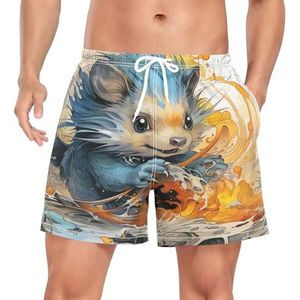 Leuke Baby Animal Hedgehog Heren Zwembroek Board Shorts Sneldrogende Trunk met Zakken, Leuke mode, M