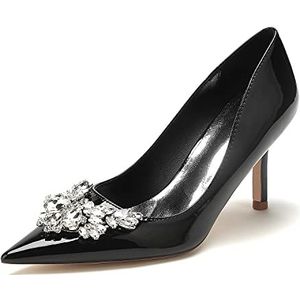 GHSIRUEU Vrouwen Naaldhakken Gesloten Teen Hakken Sparkly Rhinestone Elegant Wedding Party Bridal Dress Pumps Schoenen,zwart,35 EU