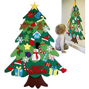 Vilten kerstboomset met 21 afneembare hangende ornamenten, doe-het-zelf kerstboom, vilten kerstboom, decoratie voor kinderen, Nieuwjaar deur muurdecoratie