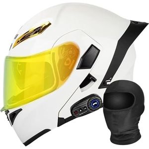 Motorfiets geïntegreerde Bluetooth helm DOT/ECE goedgekeurde motorfiets integraal opklapbare helm Motorhelm met anti-condens dubbele lens met microfoon J,L(59-60cm)