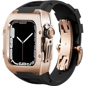 OFWAX Roestvrij stalen horlogekast rubberen horlogeband, voor Apple Watch Ultra 8 7 6 5 4 SE-serie, rubberen band roestvrijstalen behuizing Mod Kit, voor Iwatch 44 mm 45 mm 49 mm horloge vervanging,
