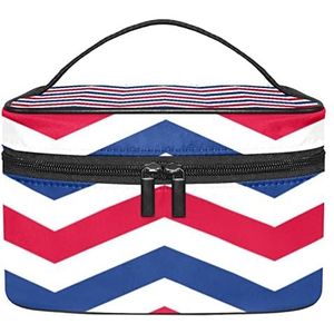 Make-up Organizer Bag, Reizen Make-up Tas Organizer Case Draagbare Cosmetische Tas voor Vrouwen en Meisjes Toiletartikelen Blauw Rood Wit Wave Patroon, Meerkleurig, 22.5x15x13.8cm/8.9x5.9x5.4in