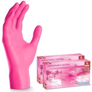 ARNOMED wegwerphandschoenen roze, wegwerphandschoenen S, nitril handschoenen met 200 stuks per doos, poedervrij, latexvrije rubber handschoenen, verkrijgbaar in S, M, L & XL