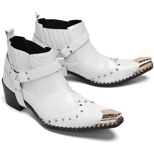 ZZveZZ Heren Herfst- En Winterschoenen, Waaronder Rood, Goud, Blauw En Wit, Zijn Hoge Korte Laarzen Van Leer, For Buiten En Antislip(White,48 EU)