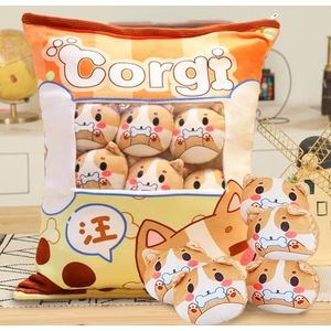 Schattig Snackkussen,Knuffelspeelgoed,Kawaii Schattige Pluche Pop,Lendenkussen,Knuffelkussen,Slaapkussen, Ritssluiting,Afneembaar,Gevuld met Kleine Poppen Binnen (Hond)