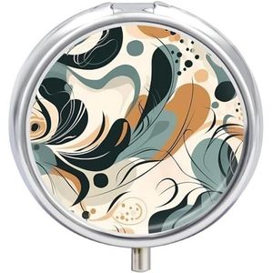 Pillendoos voor ronde kleine pillendozen moderne stijl patroon pillendoosje draagbaar pillendoosje met 3 compartimenten reizen pillendoos met spiegel schattige pillenorganisator pillencontainer voor