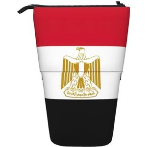 Egyptische vlag print schattig etui met rits verstelbare standaard potlood houder grappige make-up tas, Zwart, Eén maat, Tas Organizer