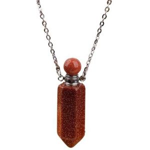 Crystal Perfume Bottle Healing Chakra Gemstones Pendant Necklace Women Roses White Crystal Essential Oil Jewelry (Color : Red Goldstone)