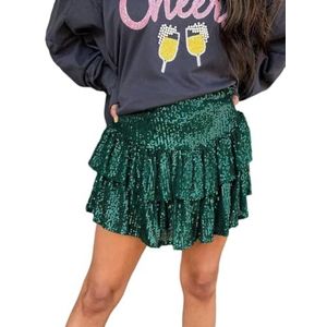 Lewey Sexy mini-rok met pailletten voor dames | Glinsterende A-lijn korte rok met plooien, Groen, XS