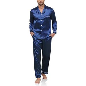 Reliwel Pyjama heren lange satijnen pyjama set tweedelige lange mouwen mouwen knoopsluiting huispak en pyjamabroek zijden pyjama nachtkleding mannen huispak sleepwear loungewear