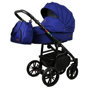 Kinderwagen 3 in 1 complete set met autostoeltje Isofix babybad babydrager Buggy Colorlux Black van ChillyKids Sailor Blue 2in1 zonder autostoel