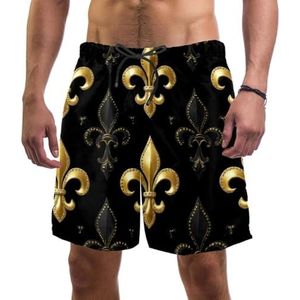 PAFEFO Nieuwigheid boardshorts voor heren, strandvakantie, feest, sneldrogende badpakken met kleine gouden Fleur de Lis ontwerpen, Kleine Gouden Fleur De Lis, M