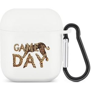 Game Day Cheetah Luipaard Print Voetbal Leuke Case voor AirPods 2&1 Schokbestendige Beschermende Hoofdtelefoon Gevallen Cover Met Sleutelhanger voor Mannen Vrouwen