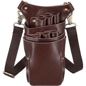 FOVAOK Professionele 6 Pocket Koeienhuid Haar Schaar Tas Haar Schaar Opslag Houder Kappers Schaar Houder Tas Kapper Salon Tool, Bruin, 1PCS