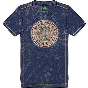 The Beatles T Shirt Sgt Pepper Drum Band Logo Officieel Mannen Navy Blauw Snow