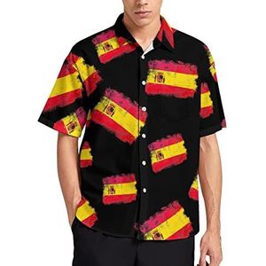 Grunge vlag Spanje Hawaiiaans shirt voor mannen zomer strand casual korte mouw button down shirts met zak