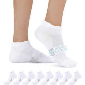 FALARY Sneakersokken Dames 35-38 Heren Sportsokken Hardloopsokken Sneakersokken Korte Sokken Hardloopsokken Ademend Katoenen Sokken Activewear Enkelsokken Halve Sokken 8 Paar Wit