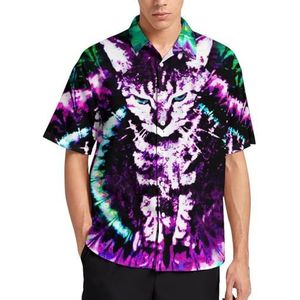 Kleurrijke Kitten Zomer Heren Shirts Casual Korte Mouw Button Down Blouse Strand Top met Pocket 2XL