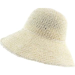 LNNXSZ Vrouwen Strohoed Mode Dame Stro Hoed Vrouwen Zomer Zonneklep Zonnehoed Floppy Emmer Cap Vrouwelijke Vrouw Zomer Hoed Stro Strand, Melk Wit, (56-58cm)