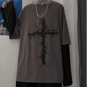 Emo Gothic Kleding Lange Mouw Oversized T-shirt Mall Goth Japanse Koreaanse Streetwear Mannen Vrouwen Esthetische Grunge Kleding-zwart, M