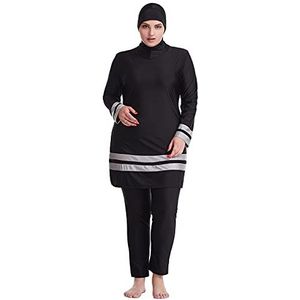 WOWDECOR Moslim badpakken voor dames, grote maten, volledig bedekkende burkini met afneembare hijab, Zwart, 3XL