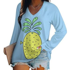Leuke ananas vrouwen casual lange mouw T-shirts V-hals gedrukte grafische blouses tee tops 5XL