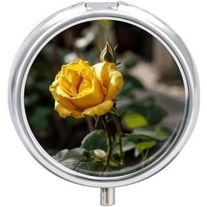 Groeiende gele roos pillendoos schattige ronde pillendoosje draagbare geneeskunde tablet vitaminehouder organizer voor portemonnee zak