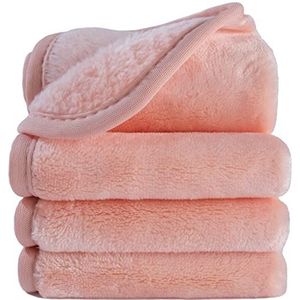 Polyte - Premium microvezel fleece doek om makeup te verwijderen en uw gezicht te reinigen - hypoallergeen en chemicaliënvrij - 4-pack - licht koraal - 20 x 20 cm