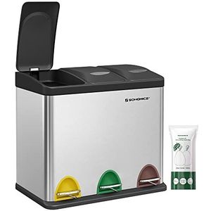 Songmics Prullenbak 24L - Afvalscheiden Prullenbak - Pedaalemmer Roestvrij Staal - 3 x 8 Liter Afvalbak