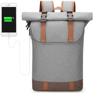 DRNSYHX backpack Backpack Rolltop Rucksack Women & Men School Bag Unisex Water-resistant Casual Daypack Fits 15 6 Inch Macbook Laptop-light Grey-15 6 In