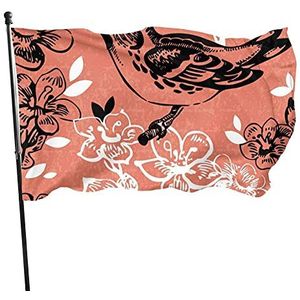 Tuinvlag 90x150cm, rode retro bloemen en vogels veranda vlag 2 metalen oogjes decoratieve vlag levendige kleur tuin vlaggen, voor tuin, feesten, optocht